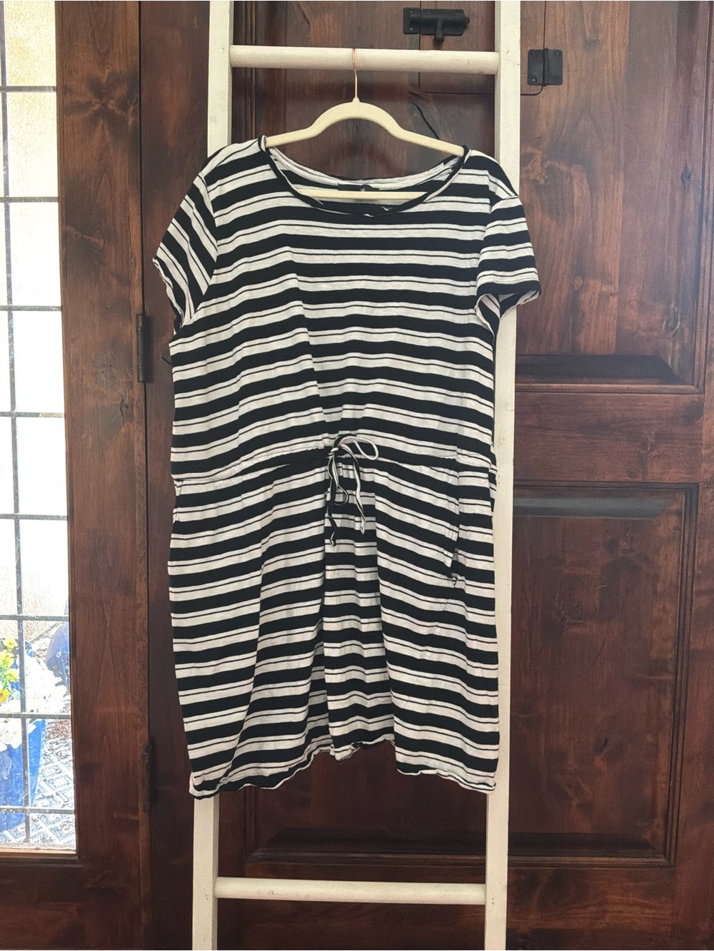ellos Black & White Striped Tie-Waist Dress